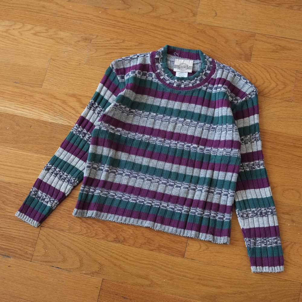 Denim‎ Republic Striped Sweater Kids Purple Green Grey Ribbed Knit Vintage 10/12 - Picture 4 of 8